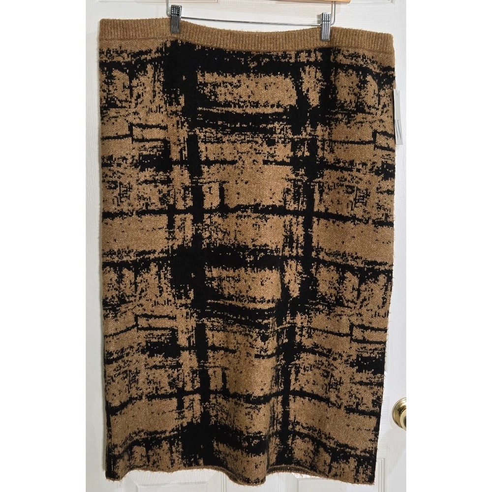 Worthington Women 2X Brown Black Abstract Plaid Knit Midi Skirt NWT Thick Cozy